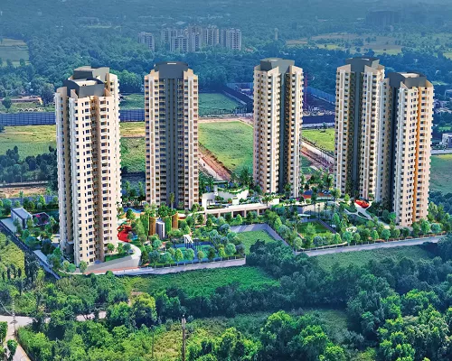 Luxury residential high-rise towers with landscaped gardens and open green spaces